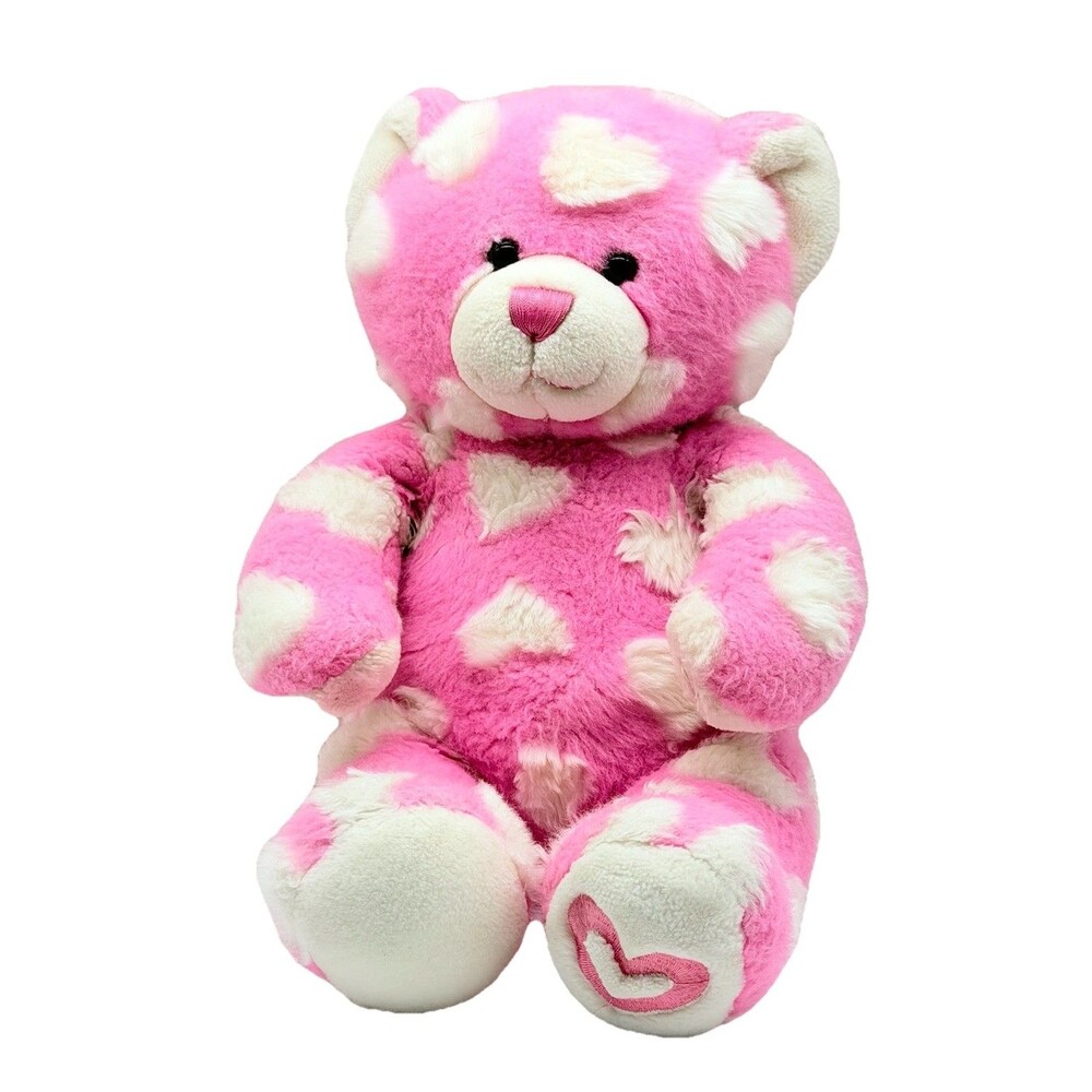 Build A Bear Pink White Hearts Teddy 16” Magnetic Paws Plush Hugging Soft Toy